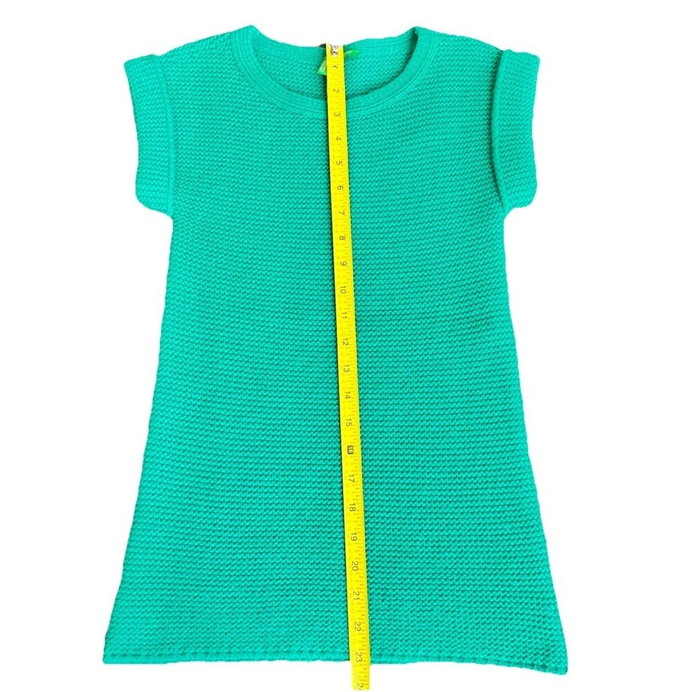 Benetton Girls M (7-8) Green Knit Sweater Dress Tunic Acrylic‎ Wool Cap Sleeve - Picture 3 of 8